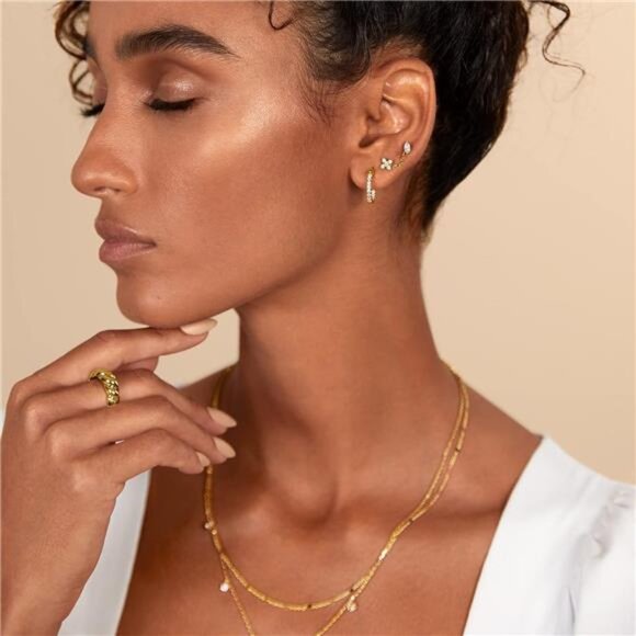 14K Gold Plated Solid 925 Sterling Silver Post Cubic Zirconia Flat Back Earrings - Picture 5 of 7